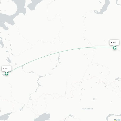 Mapa de vuelo directo Moscú - Nizhnevártovsk
