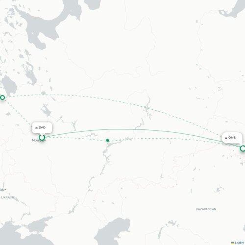 Mapa de vuelo directo Moscú - Omsk