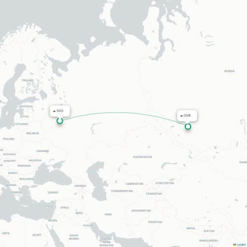 Mapa de vuelo directo Moscú - Novosibirsk