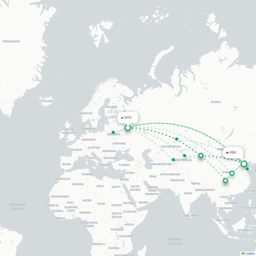 Mapa lotu bezpośredniego Moskwa – Pekin