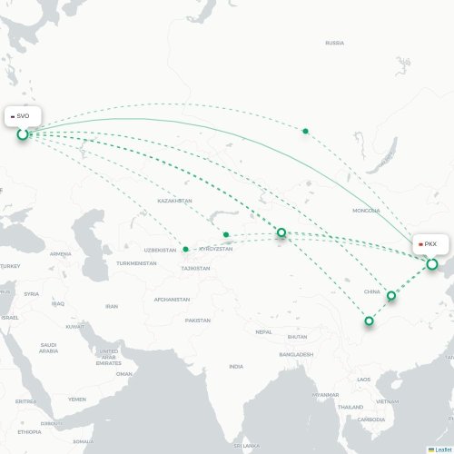 Mapa lotu bezpośredniego Moskwa – Pekin