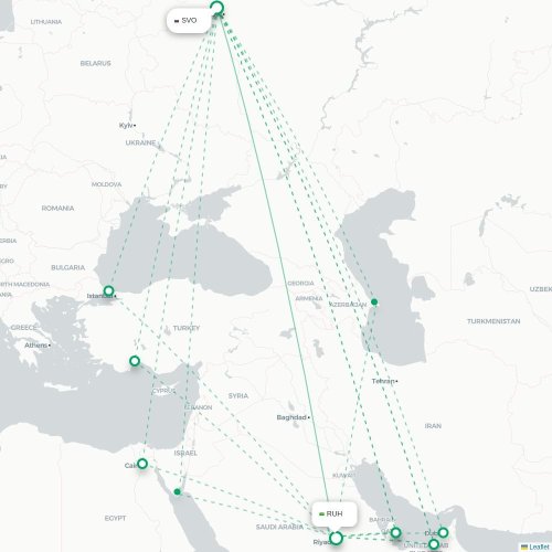 Mapa de vuelo directo Moscú - Riad