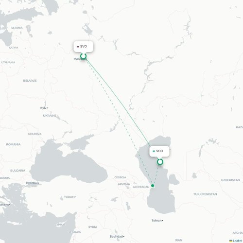 Mapa de vuelo directo Moscú - Aktau