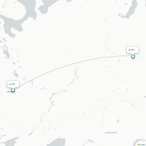 Mapa de vuelo directo Moscú - Surgut