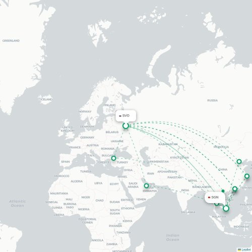 Mapa lotu bezpośredniego Moskwa – Ho Chi Minh