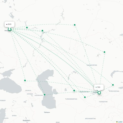 Mapa de vuelo directo Moscú - Taskent