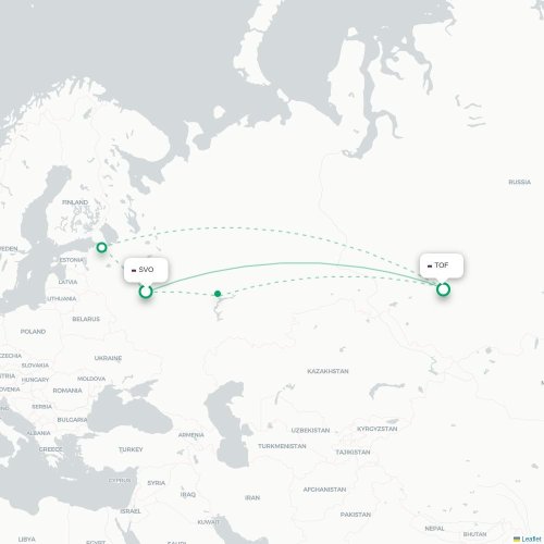 Mapa de vuelo directo Moscú - Tomsk