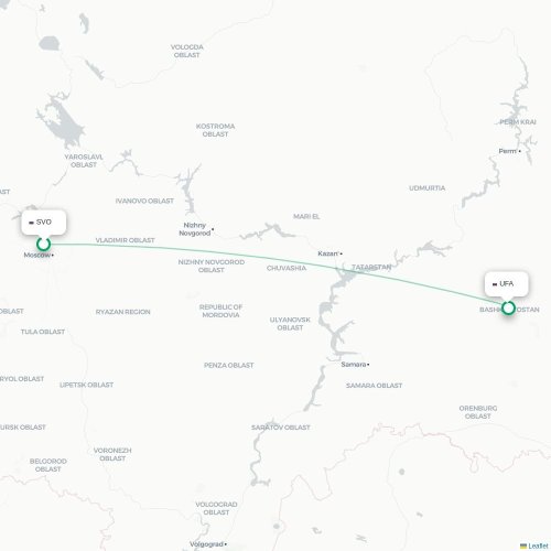 Mapa de vuelo directo Moscú - Ufá
