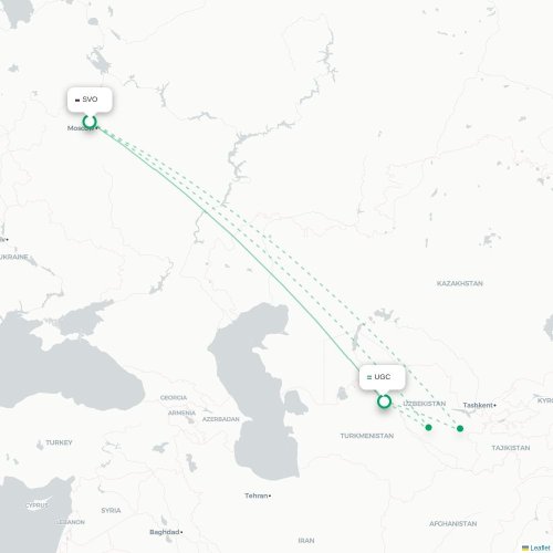 Mapa de vuelo directo Moscú - Urgench