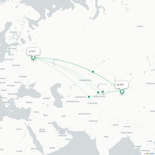 Mapa lotu bezpośredniego Moskwa – Urumczi