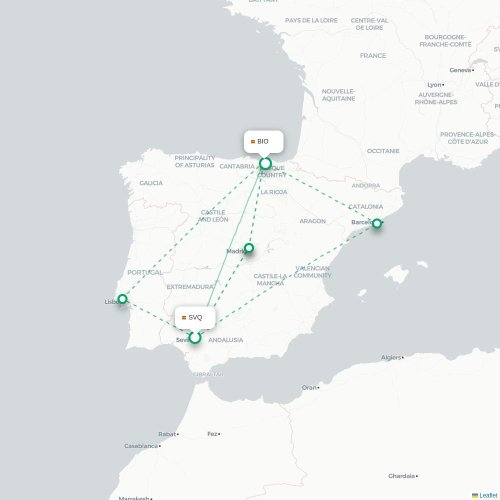 Séville - Bilbao carte du vol direct