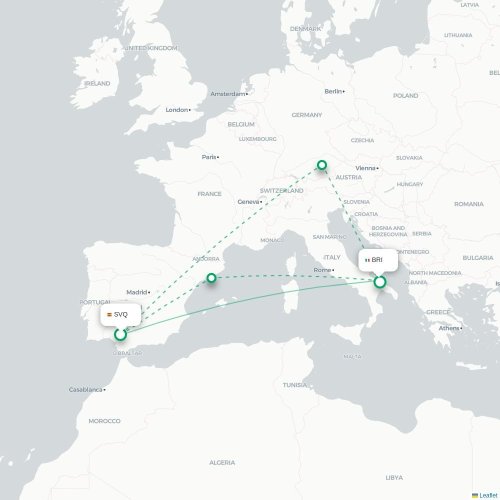 Mapa de vuelo directo Sevilla - Bari