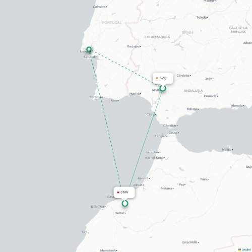 Mapa de vuelo directo Sevilla - Casablanca