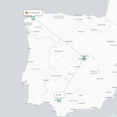 Séville - La Corogne carte du vol direct