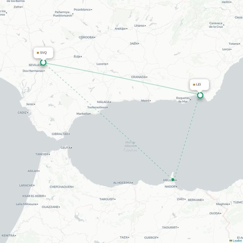 Mapa de vuelo directo Sevilla - Almería