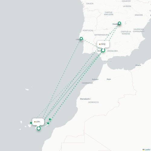 Séville - Las Palmas de Gran Canaria carte du vol direct