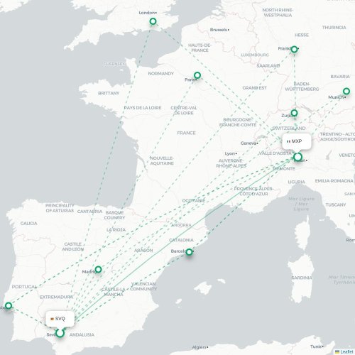 Séville - Milan carte du vol direct