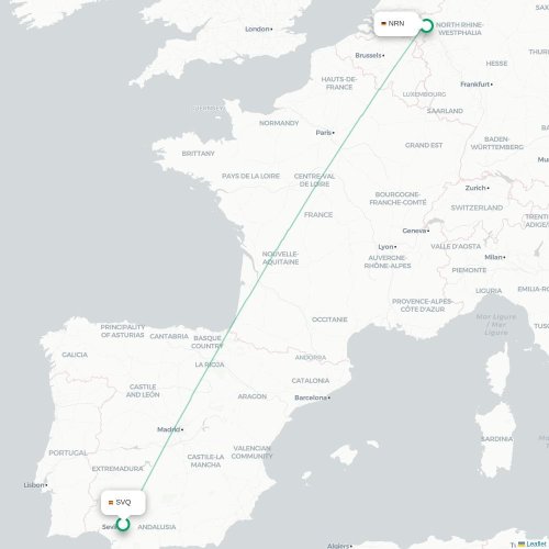 Seville - Düsseldorf kaart van rechtstreekse vlucht