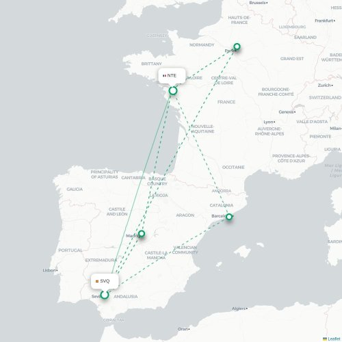 Séville - Nantes carte du vol direct