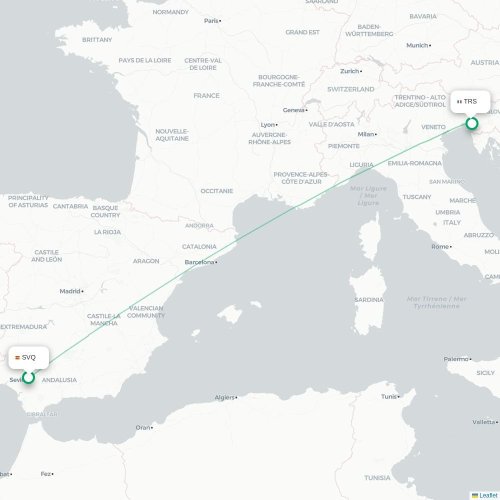 Mapa de vuelo directo Sevilla - Trieste