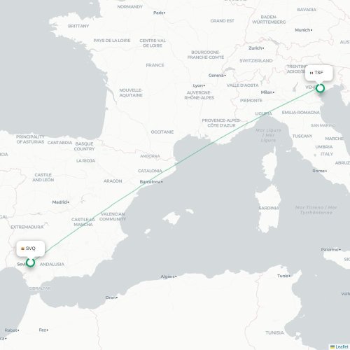 Séville - Venise carte du vol direct