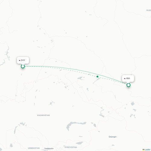 Mapa lotu bezpośredniego Jekaterynburg – Abakan
