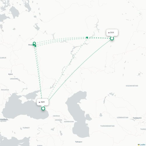 Mapa lotu bezpośredniego Jekaterynburg – Soczi
