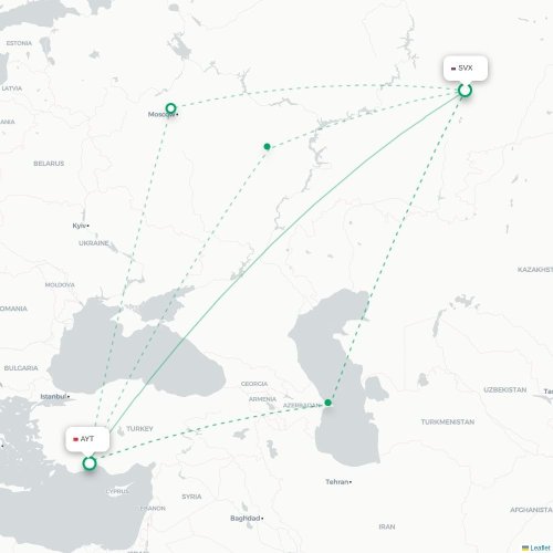 Mapa lotu bezpośredniego Jekaterynburg – Antalya