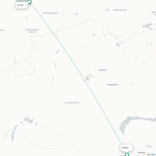 Mapa lotu bezpośredniego Jekaterynburg – Biszkek