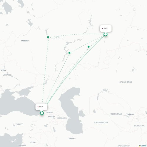 Mapa de vuelo directo Ekaterinburgo - Batum