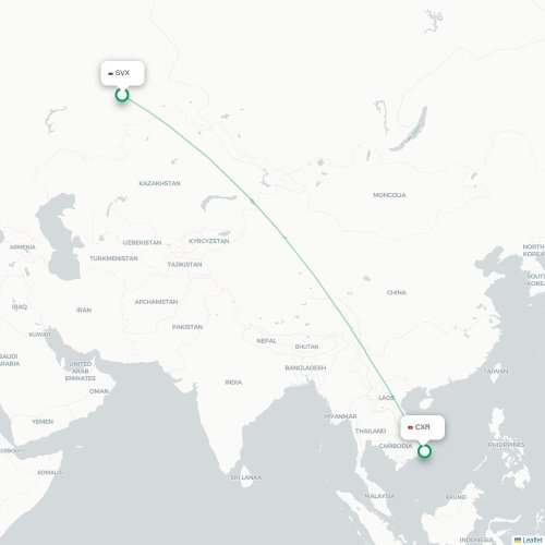 Mapa lotu bezpośredniego Jekaterynburg – Nha Trang