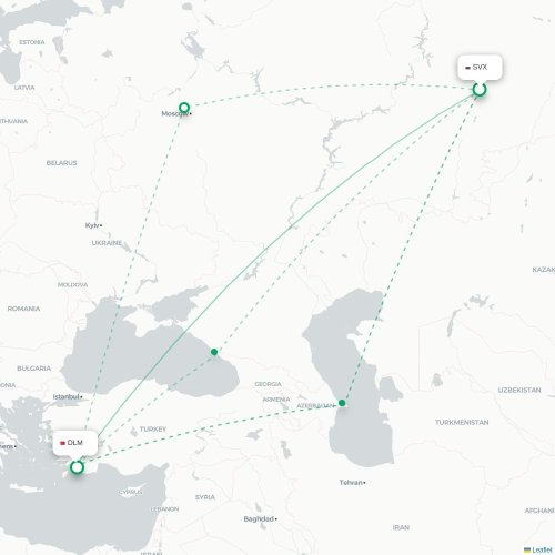 Mapa lotu bezpośredniego Jekaterynburg – Dalaman