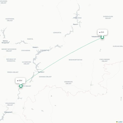 Mapa de vuelo directo Ekaterinburgo - Sarátov