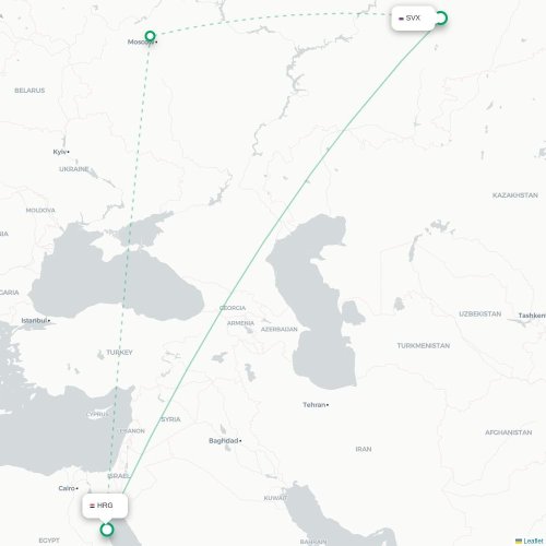 Mapa de vuelo directo Ekaterinburgo - Hurgada