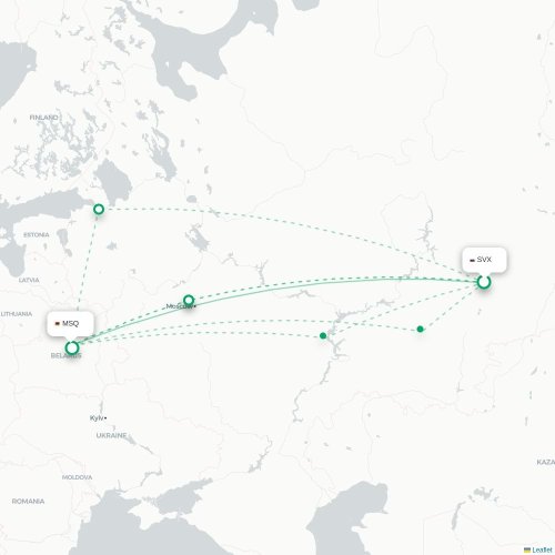 Mapa lotu bezpośredniego Jekaterynburg – Mińsk