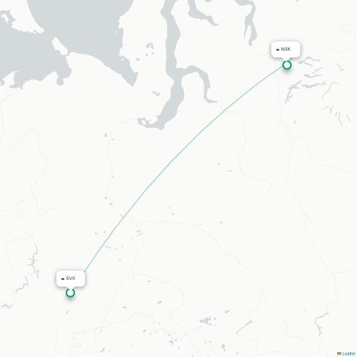 Mapa de vuelo directo Ekaterinburgo - Noril'sk