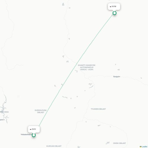 Mapa lotu bezpośredniego Jekaterynburg – Nadym