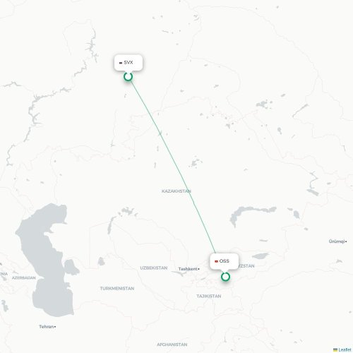 Mapa lotu bezpośredniego Jekaterynburg – Osz