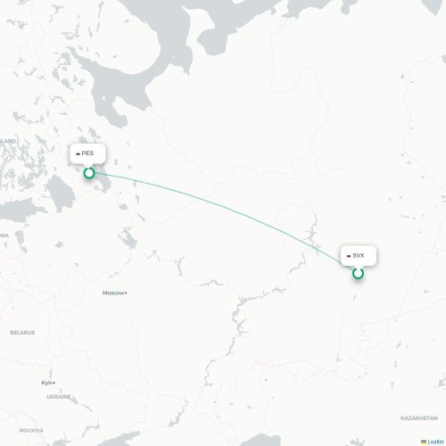 Mapa de vuelo directo Ekaterinburgo - Petrozavodsk
