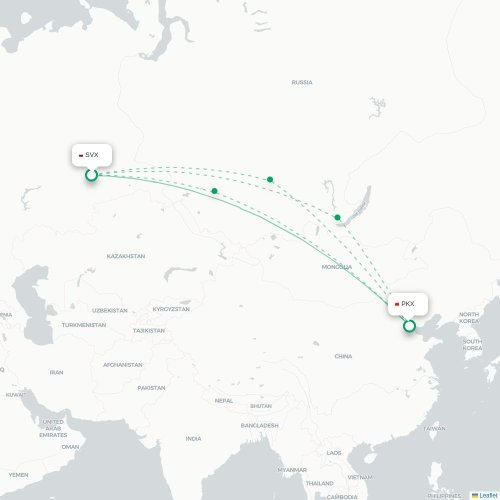 Mapa lotu bezpośredniego Jekaterynburg – Pekin