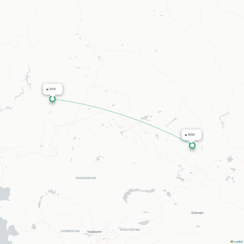 Mapa de vuelo directo Ekaterinburgo - Gorno-Altaysk