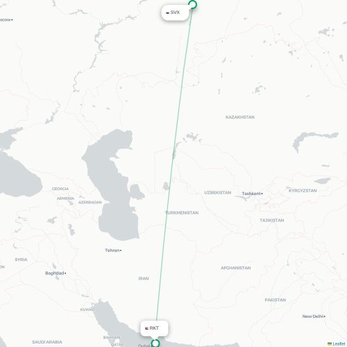 Mapa lotu bezpośredniego Jekaterynburg – Ras al-Chajma