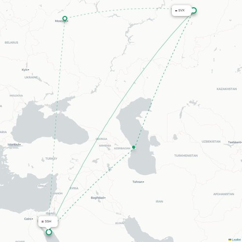 Mapa de vuelo directo Ekaterinburgo - Sharm el-Sheij