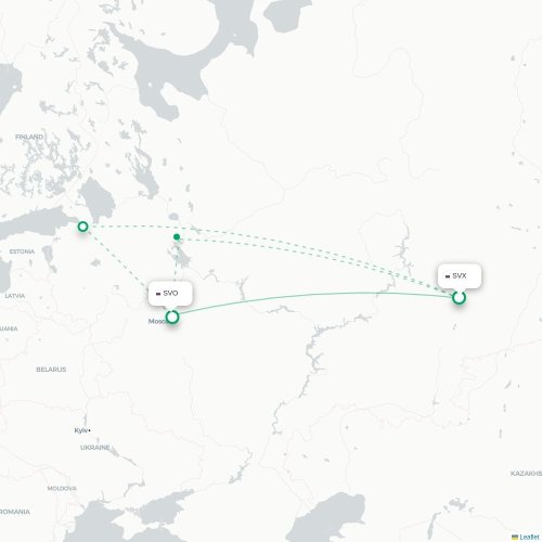 Mapa lotu bezpośredniego Jekaterynburg – Moskwa