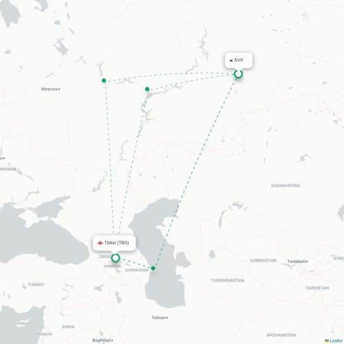 Mapa de vuelo directo Ekaterinburgo - Tiflis
