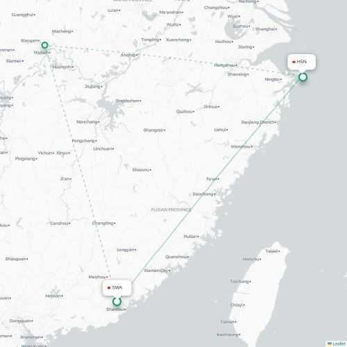 Mapa de vuelo directo Jieyang - Zhoushan