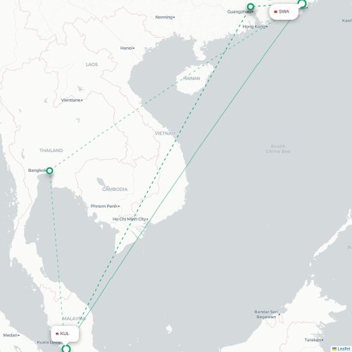 Jieyang - Kuala Lumpur carte du vol direct