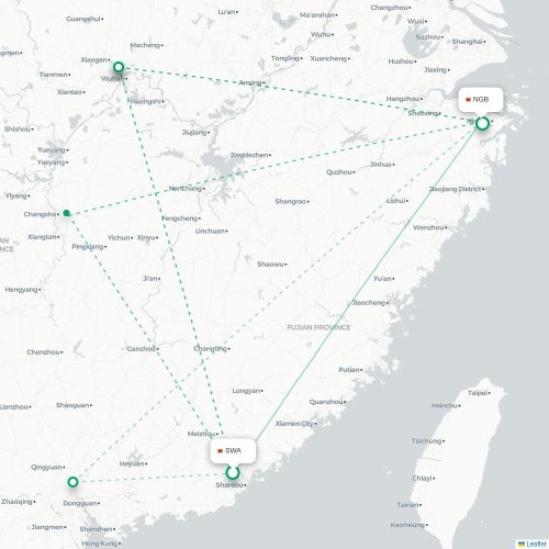 Jieyang - Ningbo carte du vol direct