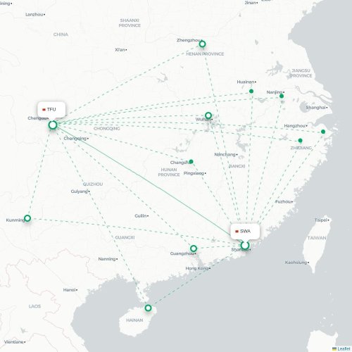 Jieyang - Chengdu carte du vol direct