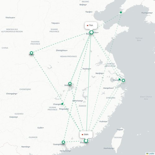 Mapa lotu bezpośredniego Jieyang – Jinan